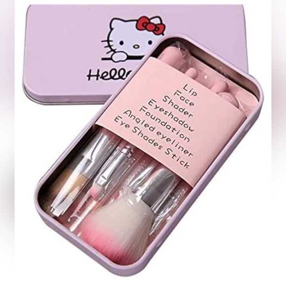 Hello Kitty Pink Sanrio Beauty Brush 7 piece Set with metal case New - Picture 8 of 10